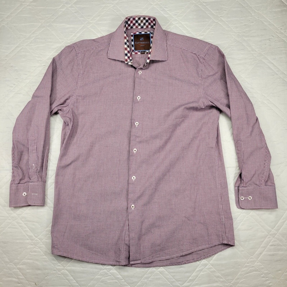 Tattersall London red check long sleeve dress shirt XL 16 1/2 32/33